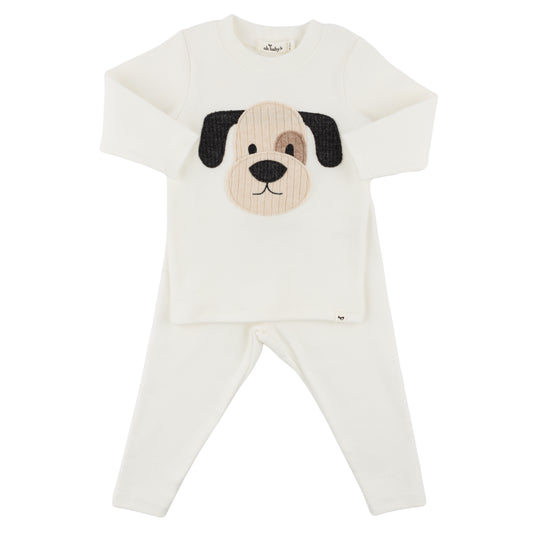 Puppy Face Applique L/S 2pc Set