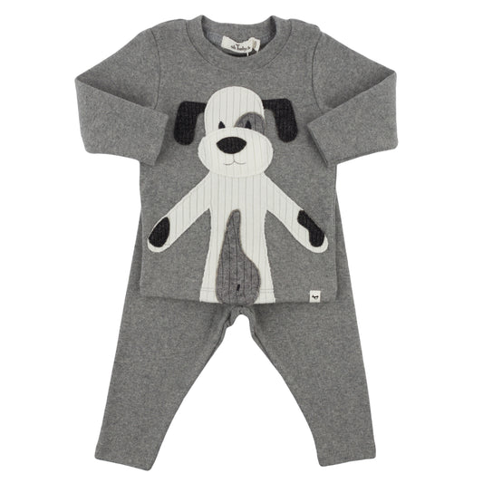 Large Cream Puppy Applique L/S 2pc Set