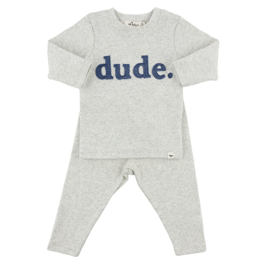 Denim "dude" Ribbed Applique L/S 2pc Set