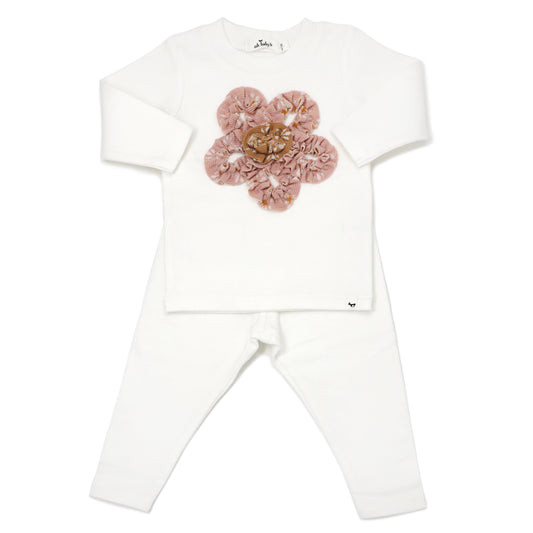 Starburst Print Flower Applique LS 2pc Set