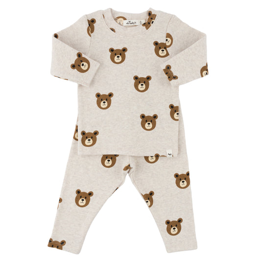 Teddy Bear Face Print L/S 2pc Set