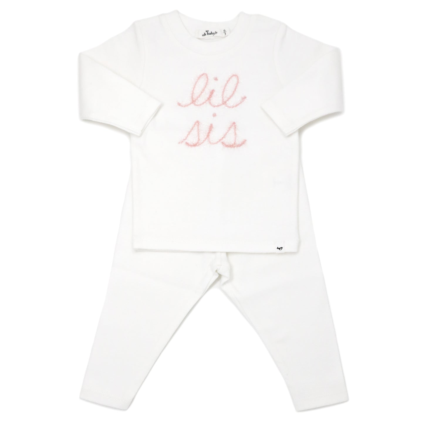 "lil sis" Pink Sparkle Embroidered 2PC Set