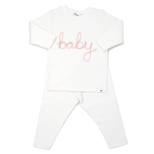 "Baby" Pink Sparkle Embroidered 2PC Set