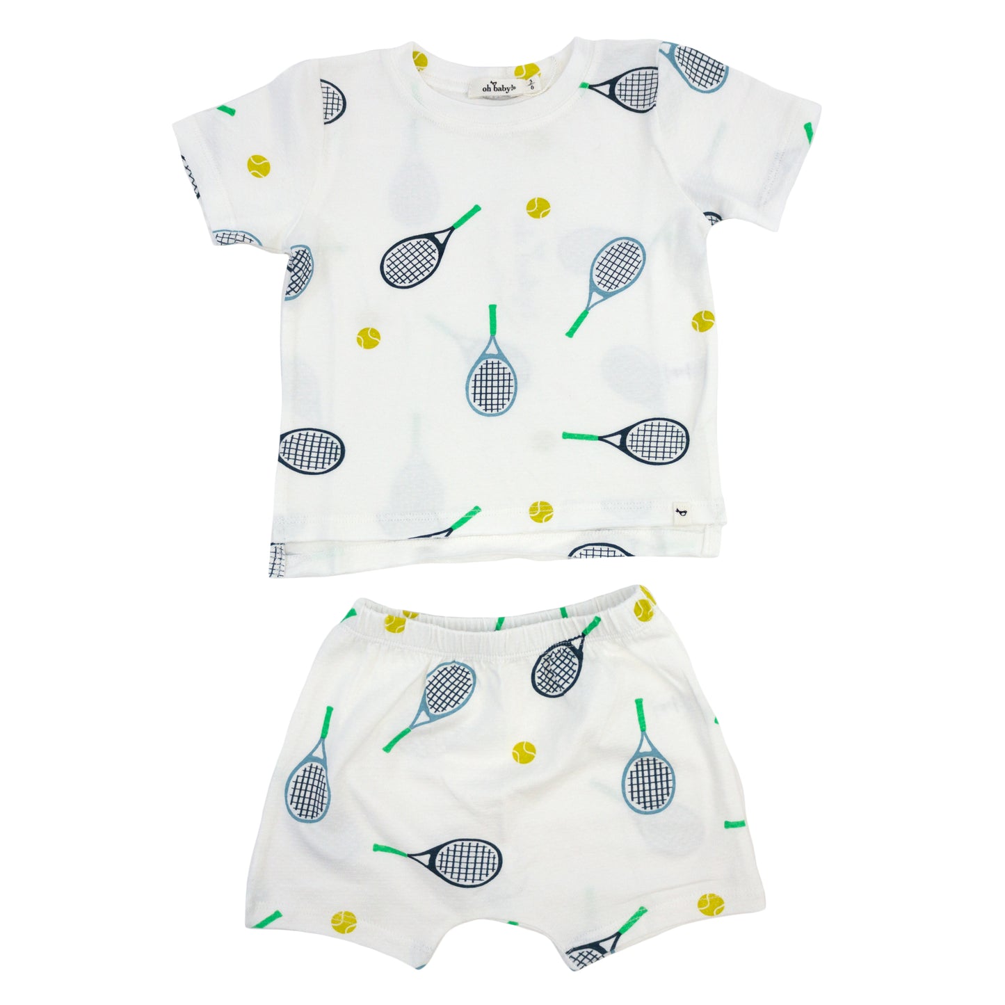 Tennis Print Raw Edge Tee Short Set