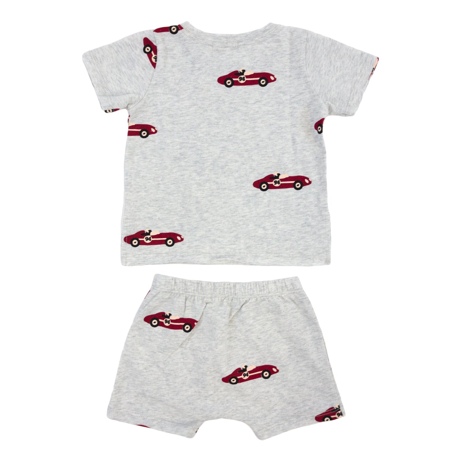 Racecar Print Raw Edge Tee Short Set