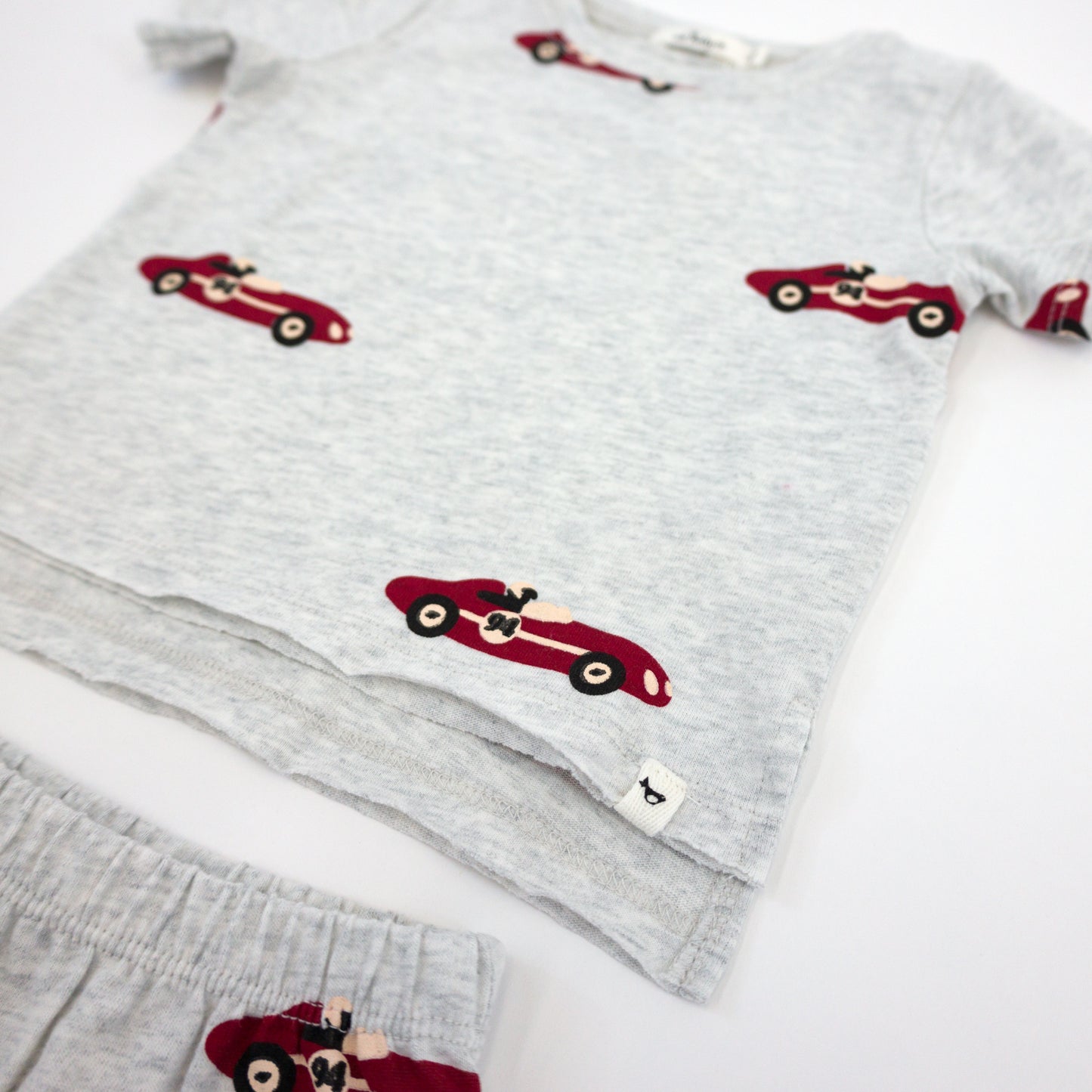 Racecar Print Raw Edge Tee Short Set