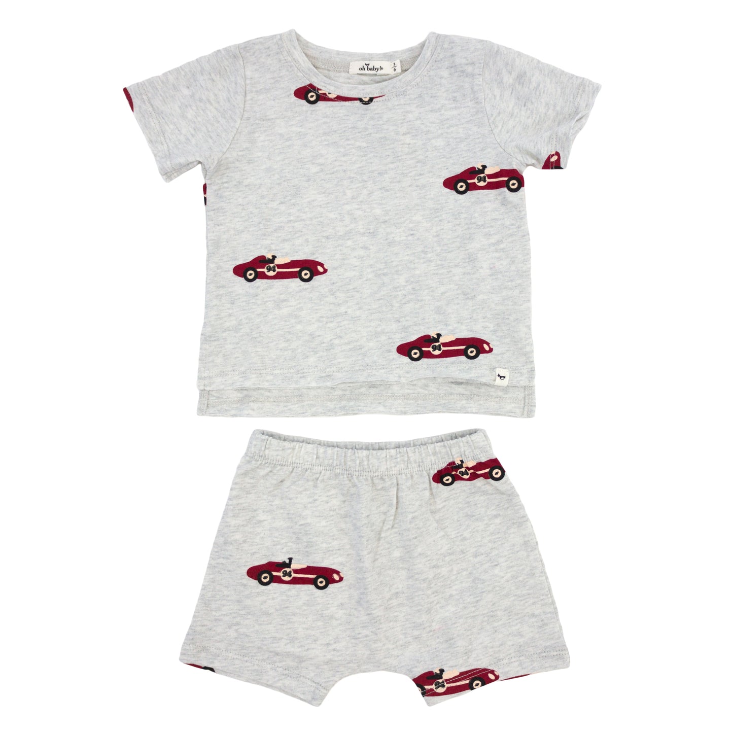 Racecar Print Raw Edge Tee Short Set