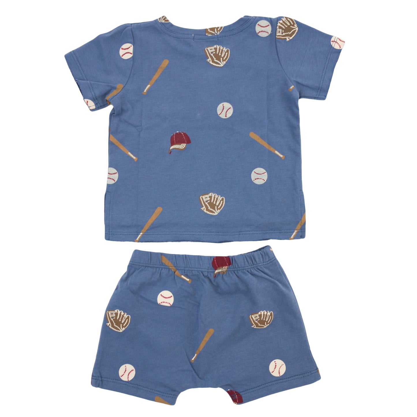 Baseball Print Raw Edge Tee Short Set