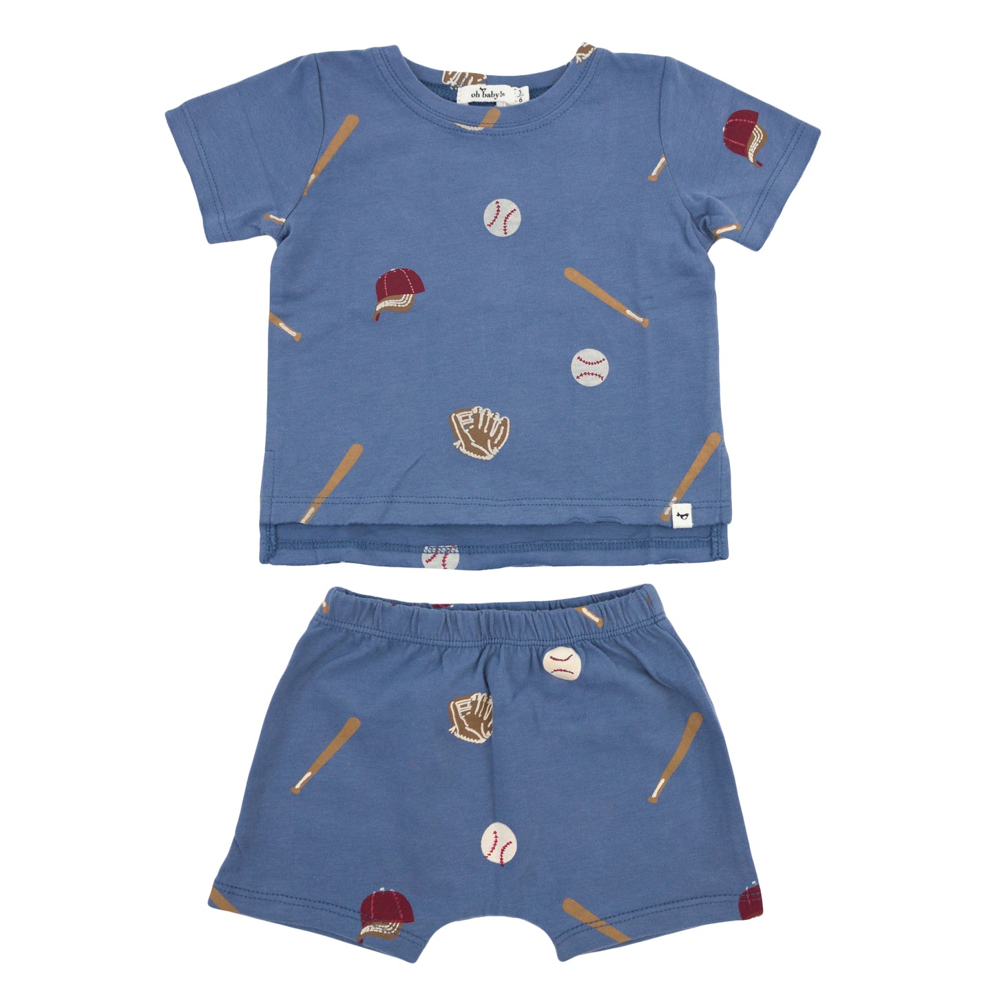 Baseball Print Raw Edge Tee Short Set