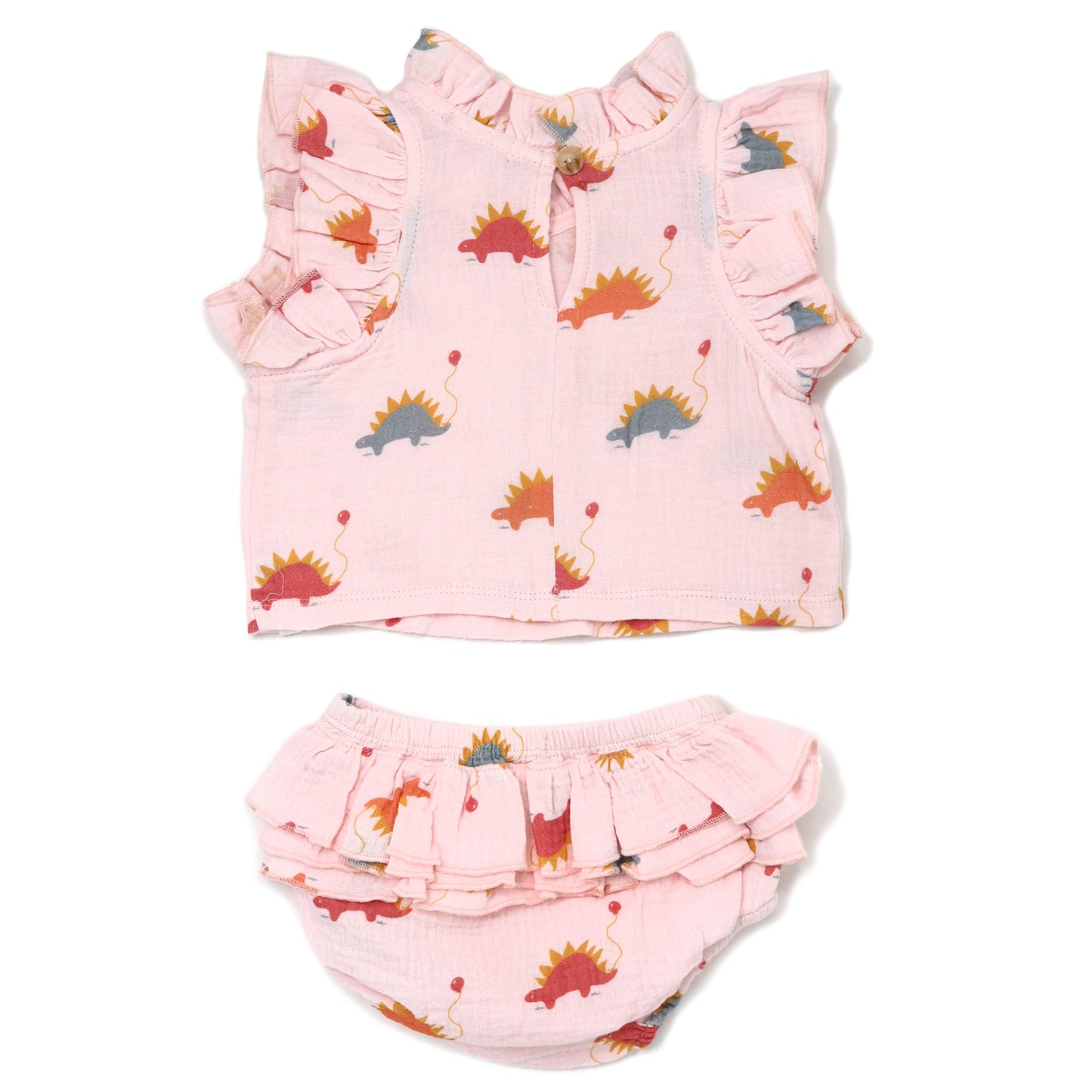 Stegosaurus Party Gauze Lola Top Ruffle Tushie Set