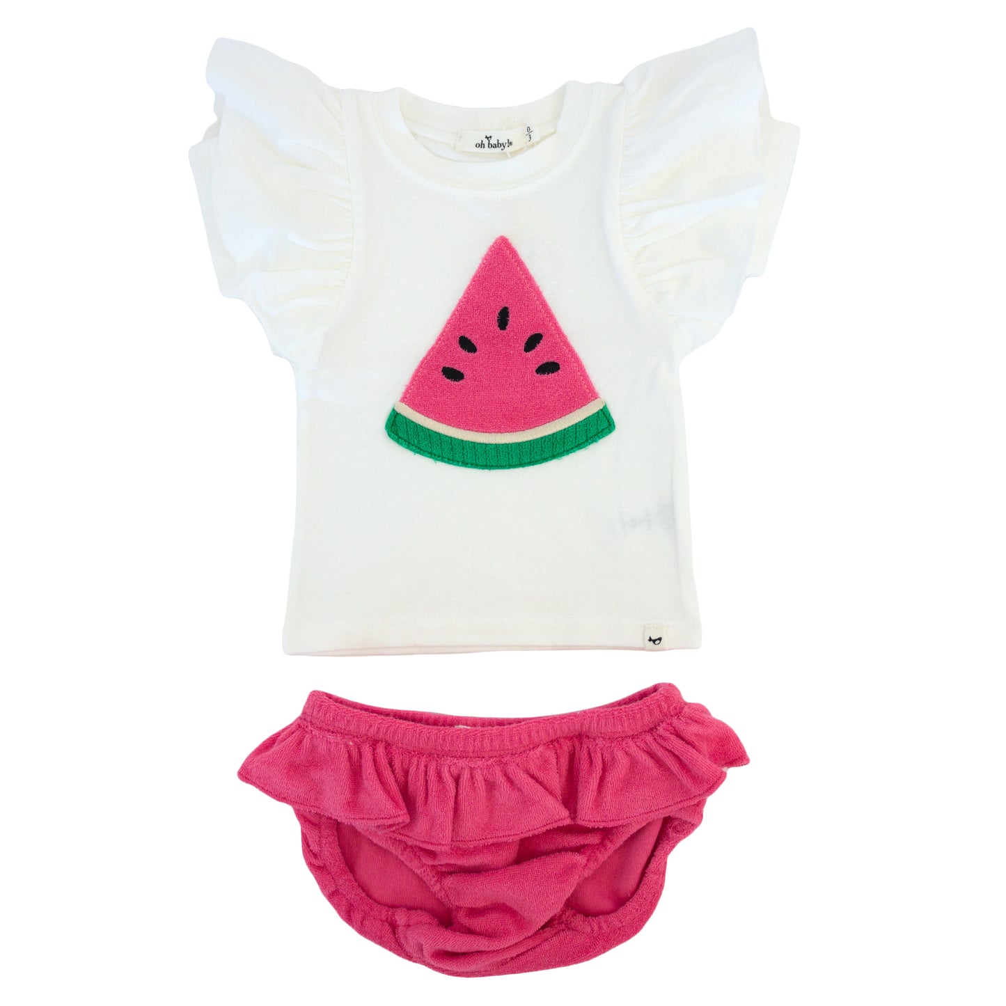 Watermelon Terry Appl BF SS Tee Tushie Set