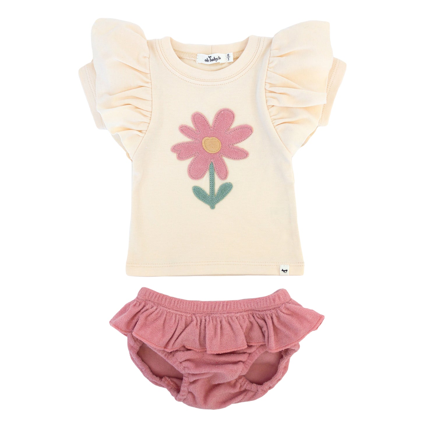 Blush Daisy Terry Appl BF SS Tee Tushie Set