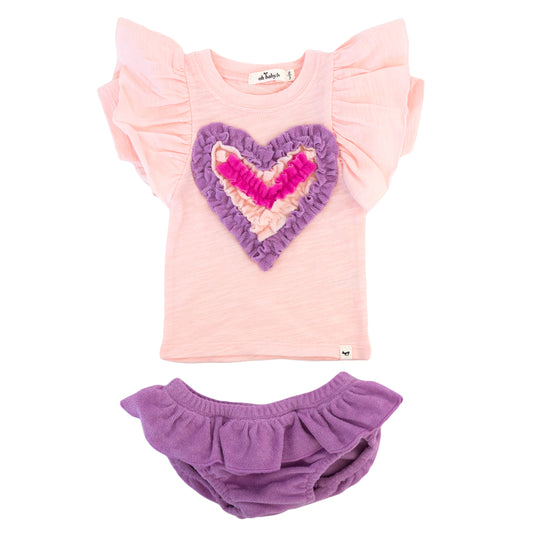 Ruffle Terry Heart BF SS Tee Skirted Tushie Set