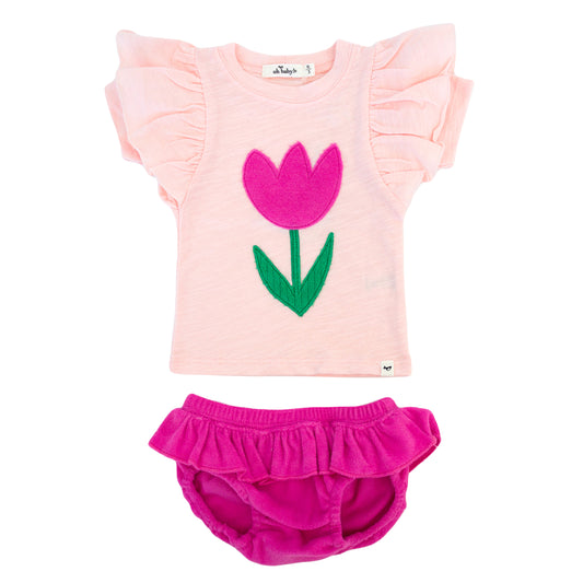 Tulip Terry Appl BF SS Tee Skirted Tushie Set