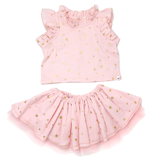 Mini Gold Stars Gauze Lola Top Tutu Skirt Set