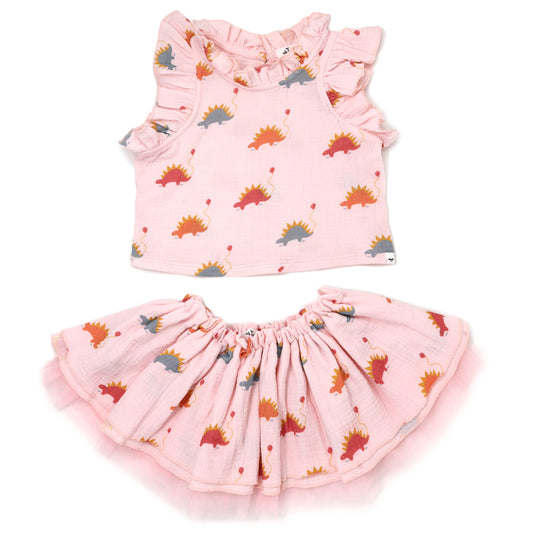 Stegosaurus Party Gauze Lola Top Tutu Skirt Set