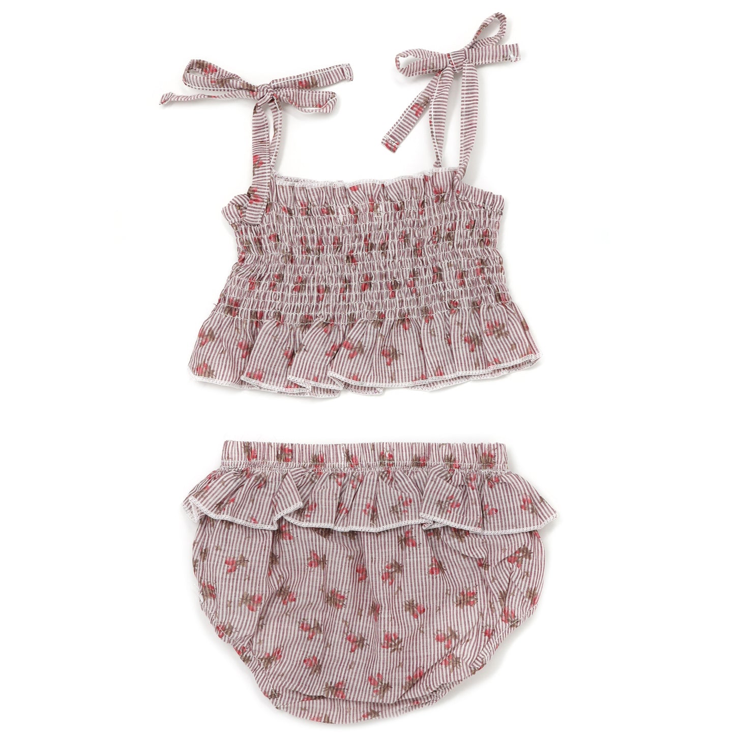 Stripe with Roses Woven Sunsuit Set