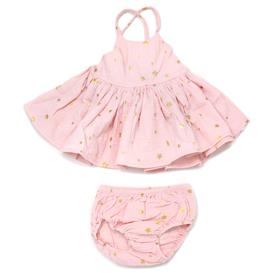 Mini Gold Stars Gauze Party Dress (Panty to 2-3)