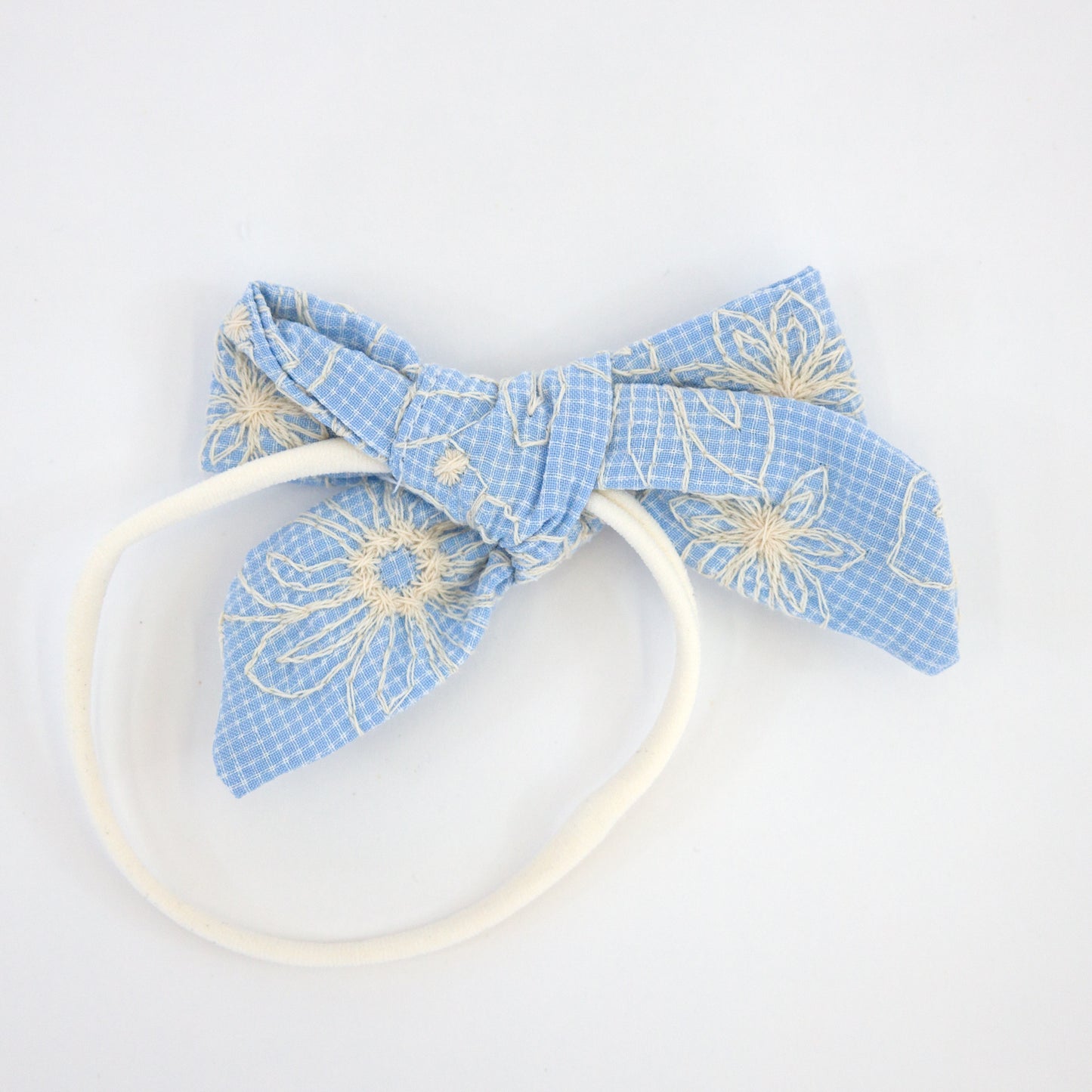 Embroidered Flower Bow Headband