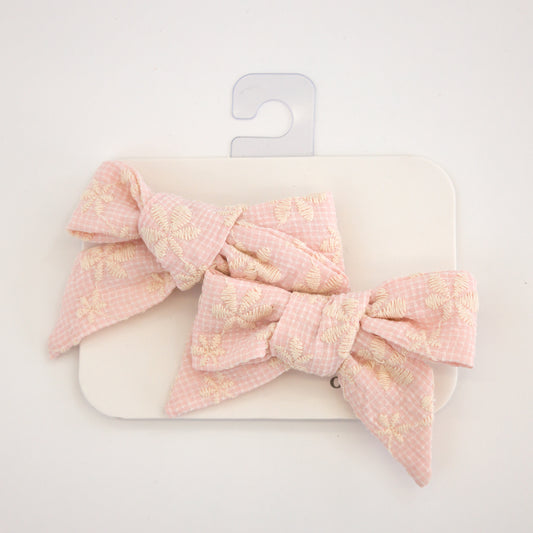 Embroidered Flower Bow Clips