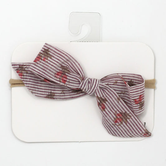 Stripe with Roses Woven Tie Bow Headband