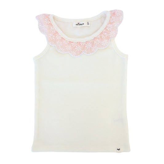 Embroidered Daisies Collar Baby Rib Tank