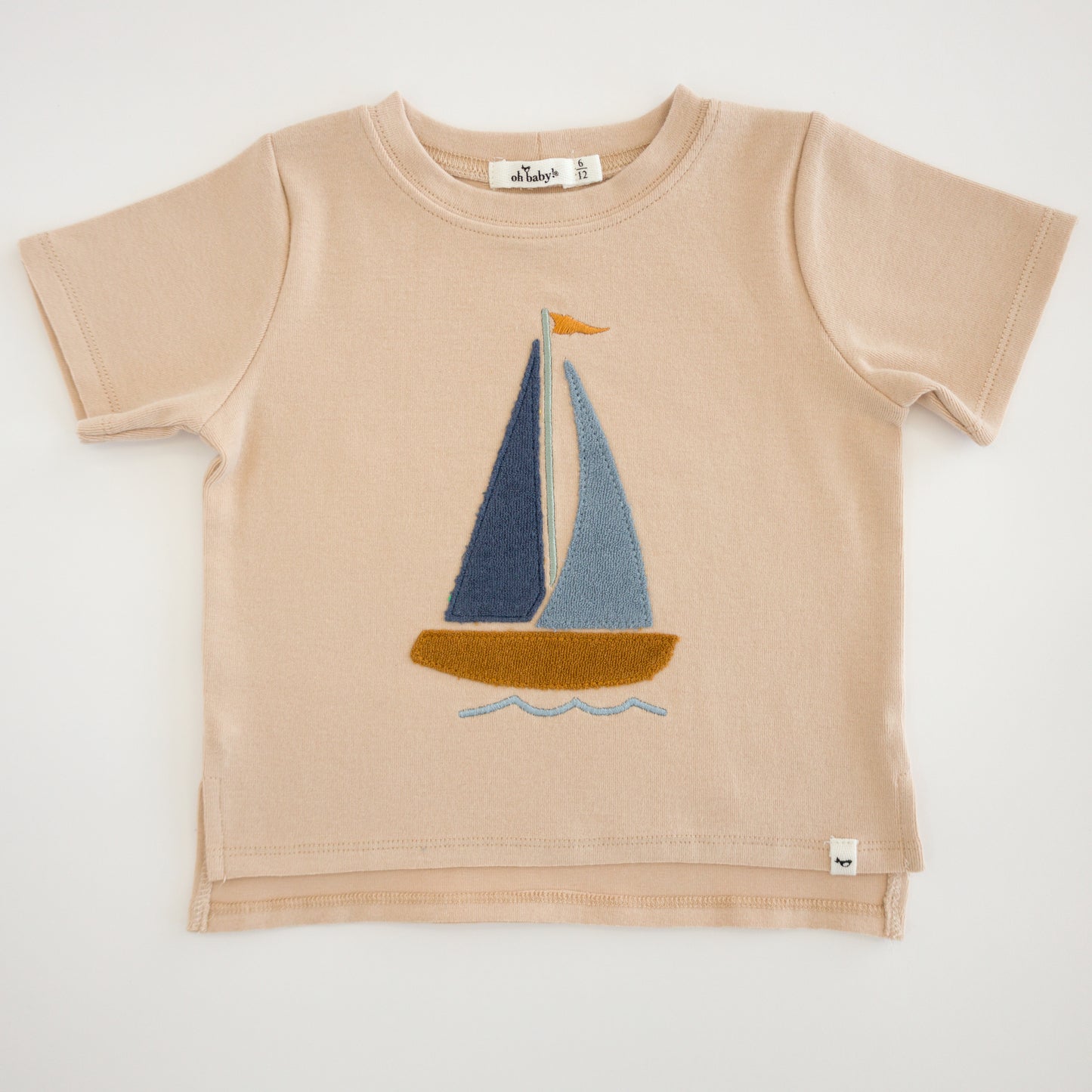 Denim Sailboat Terry Applique Raw Edge Tee