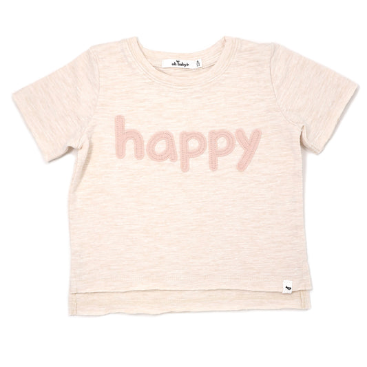 happy Peachy Applique Cotton Slub Raw Edge Tee