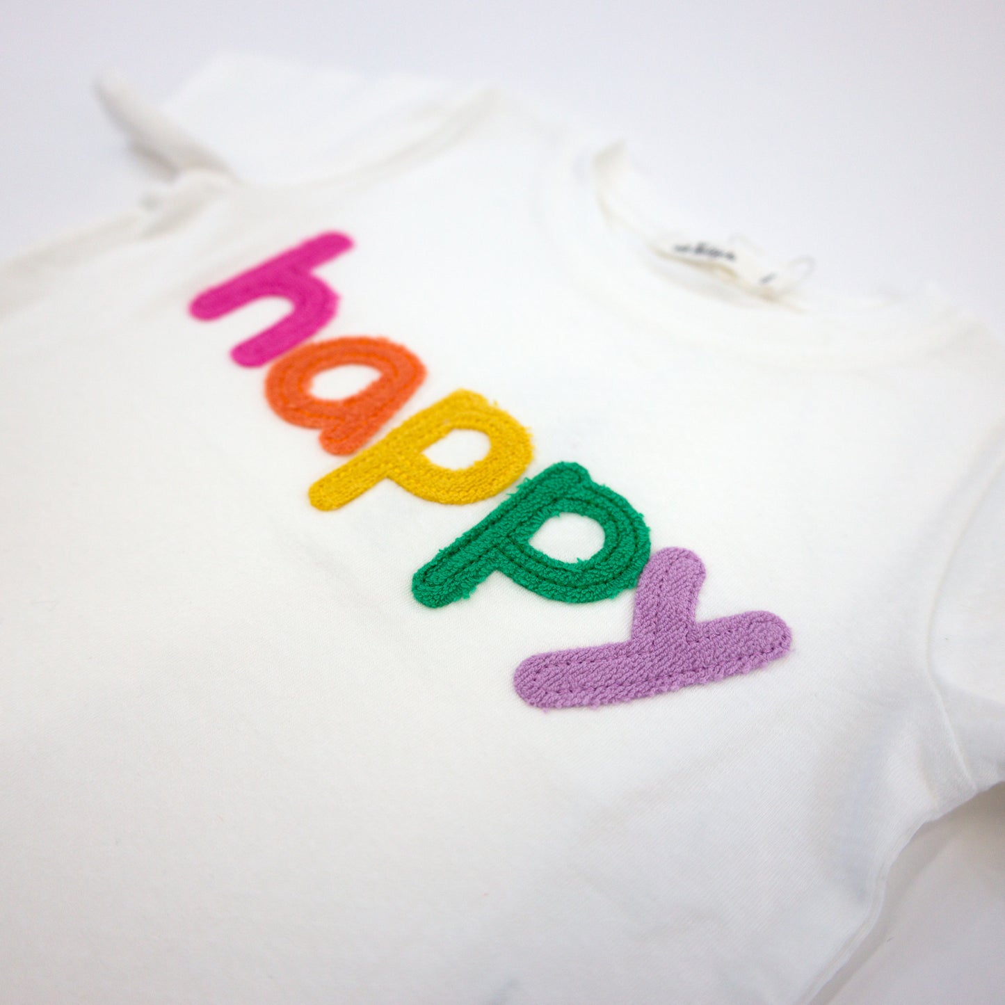 Rainbow "happy" Terry Appl Slub Raw Edge Tee