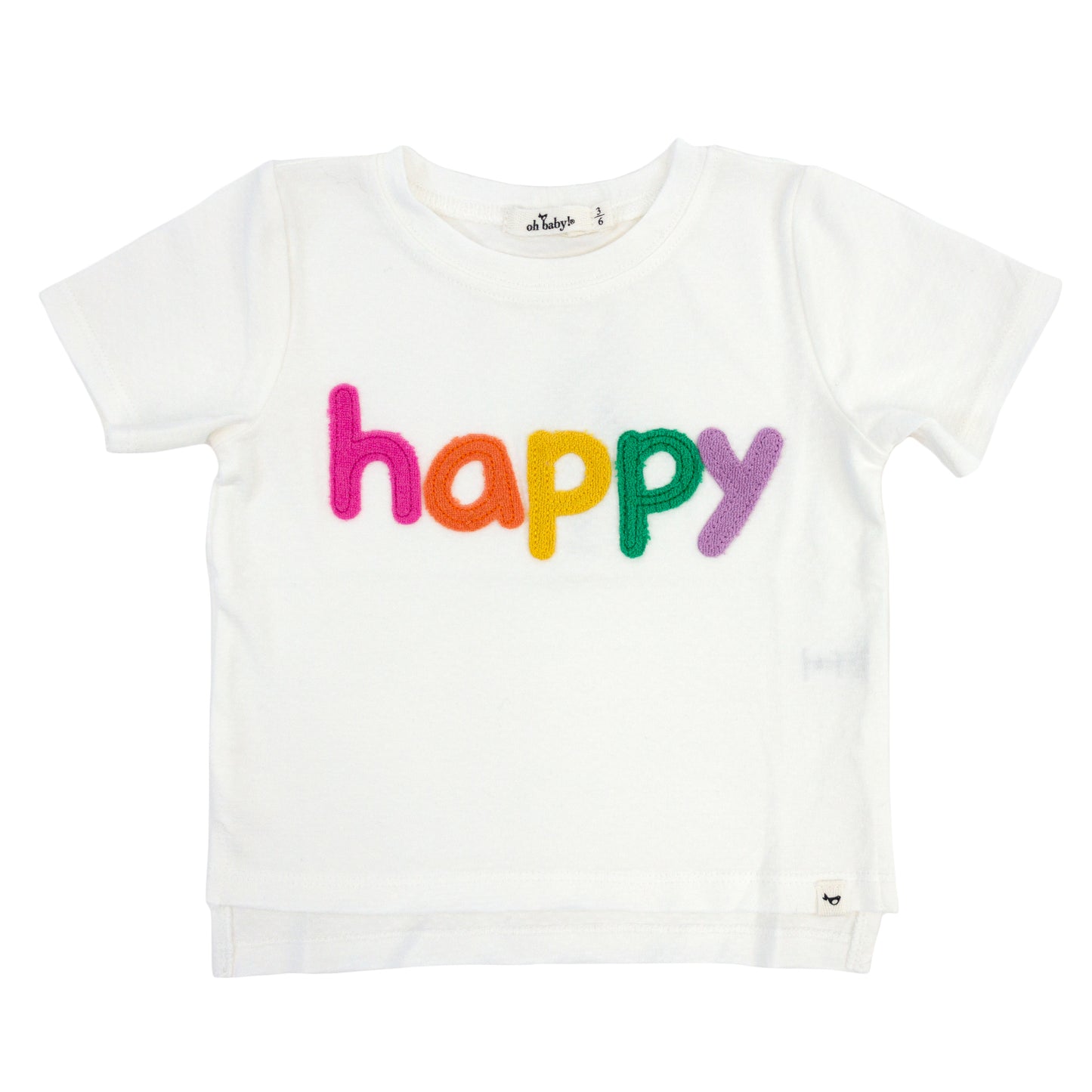 Rainbow "happy" Terry Appl Slub Raw Edge Tee