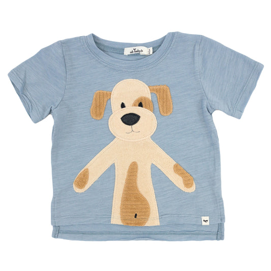 Large Puppy Natural Terry Apple Raw Edge Tee