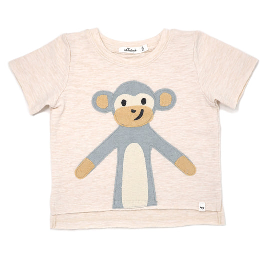 Monkey Applique Cotton Slub Raw Edge Tee