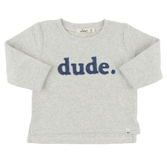 Denim "dude" Applique Raw Edge Baby Rib L/S Tee