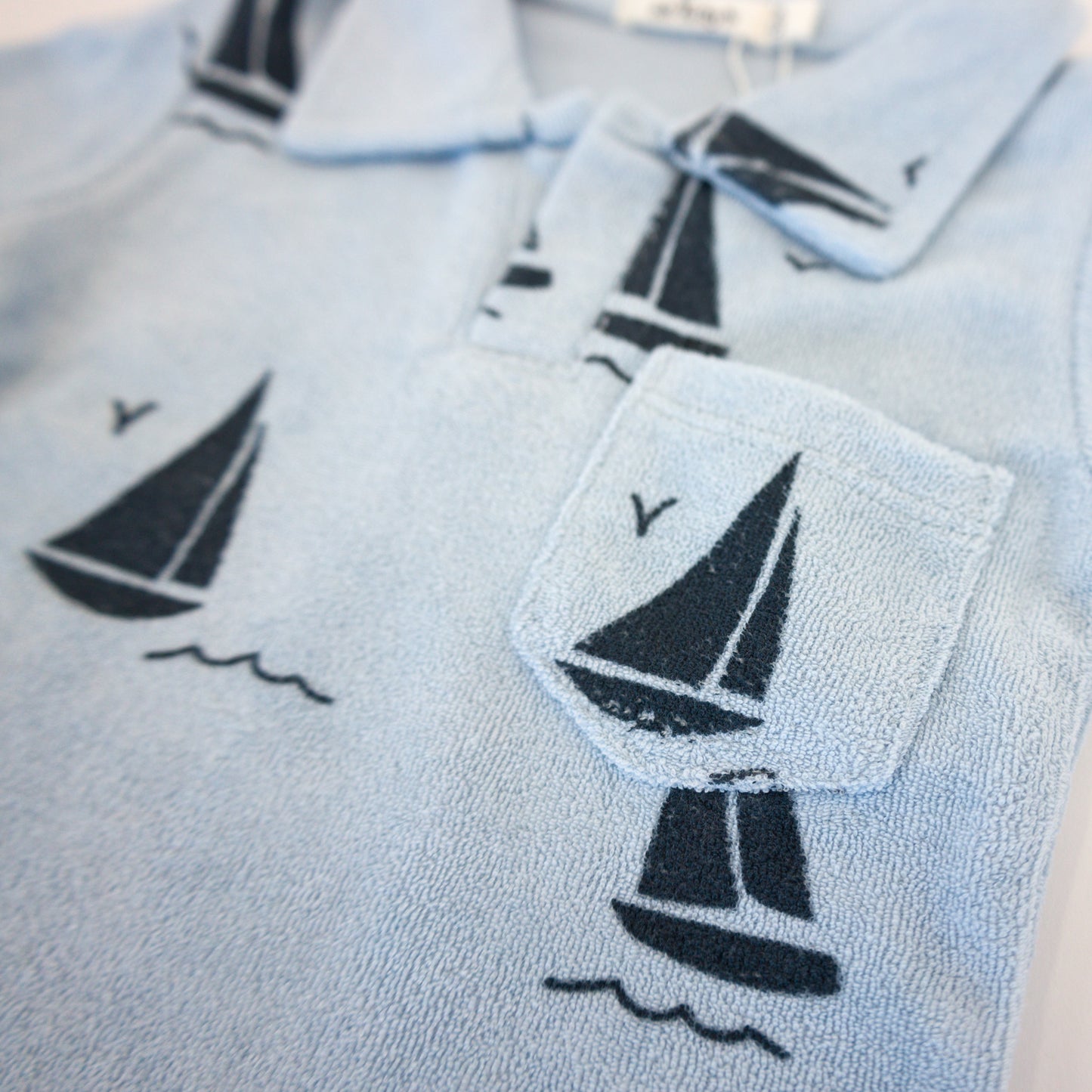 Sailboat Print Terry Polo Shirt