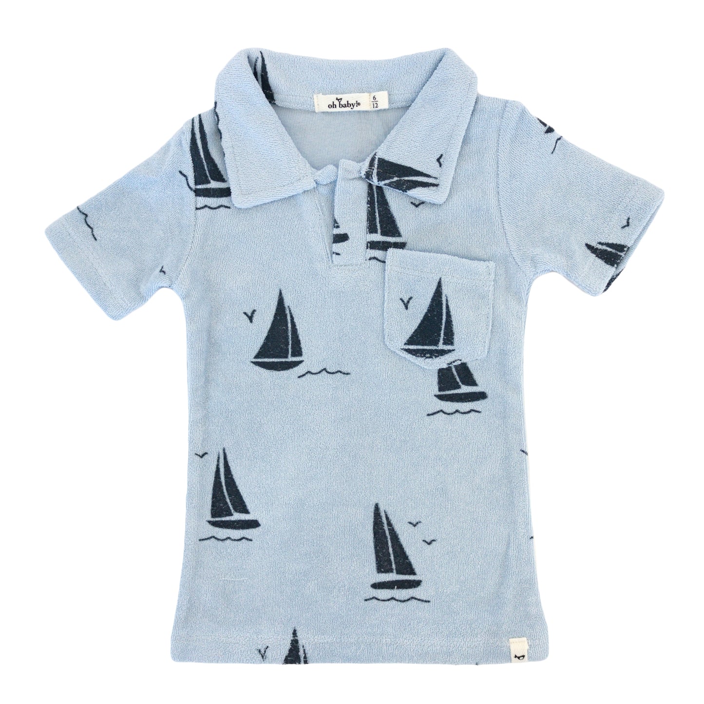 Sailboat Print Terry Polo Shirt