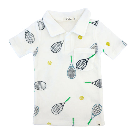 Tennis Print Terry Polo Shirt