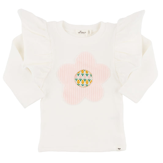 Quilted Flower Applique Baby Rib Butterfly L/S Tee