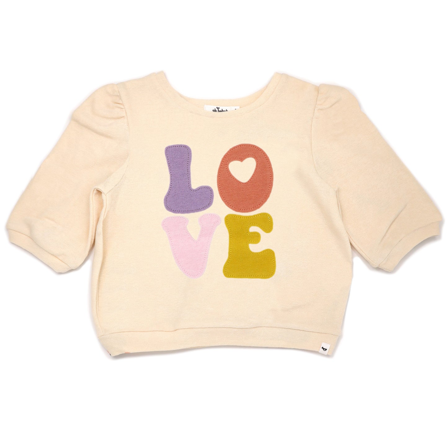 "LOVE" Applique Cotton Terry Puff Sleeve Boxy