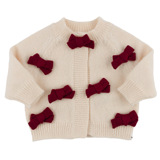 Scandi Cardigan with Berry Red Bows