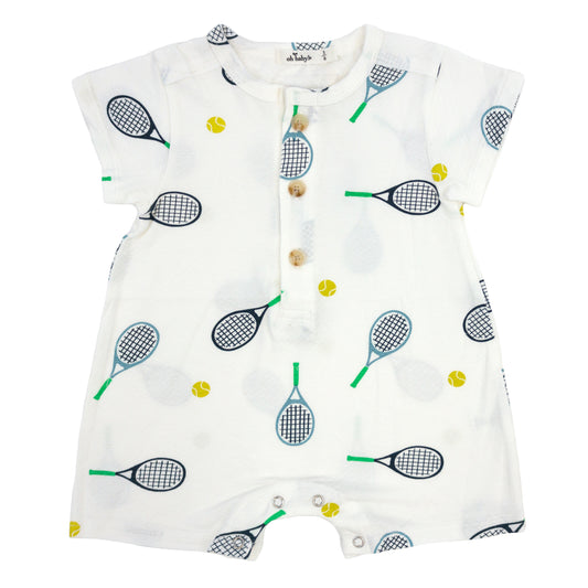 Tennis Print SS Button Neck Romper