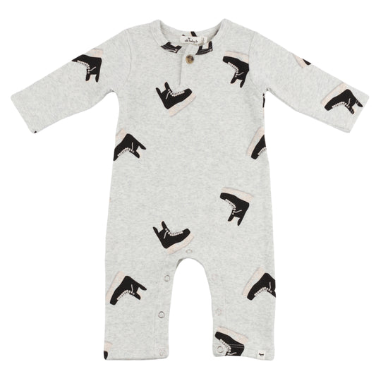 Hockey Skate Print One Button Romper Baby Rib