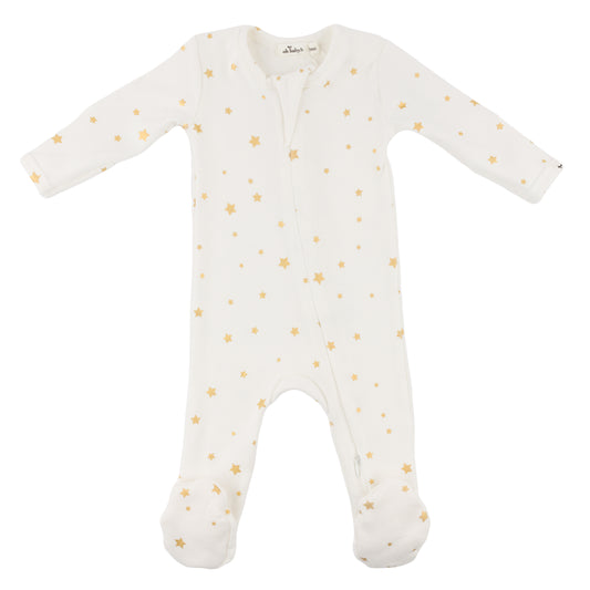 Mini Gold Star Foil Zipper Footie