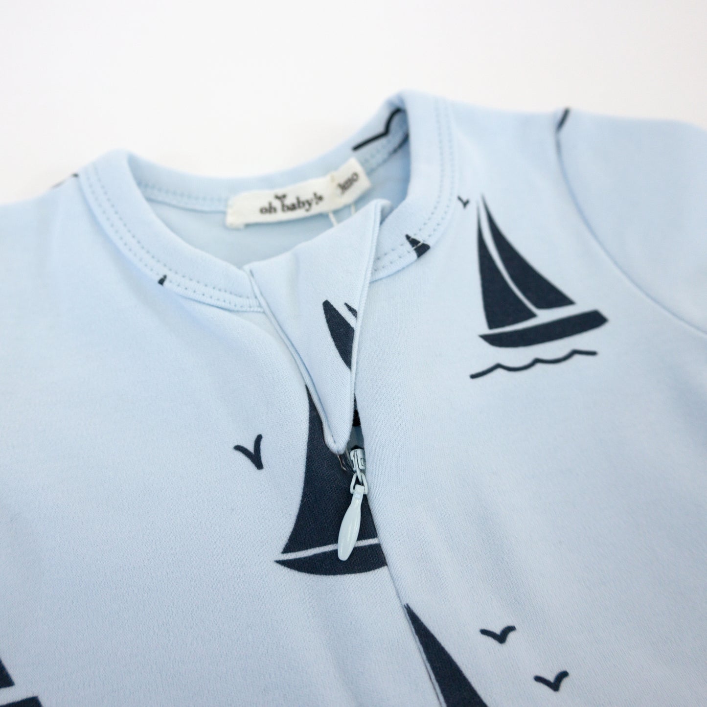 Denim Sailboat Print Zipper Footie