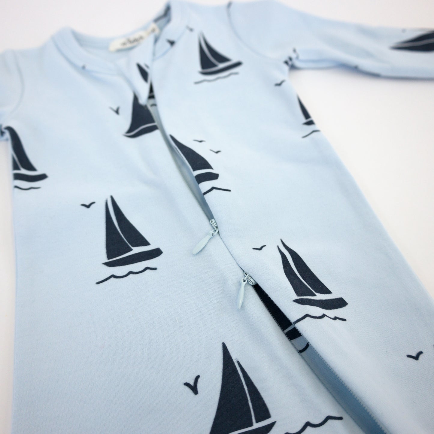 Denim Sailboat Print Zipper Footie