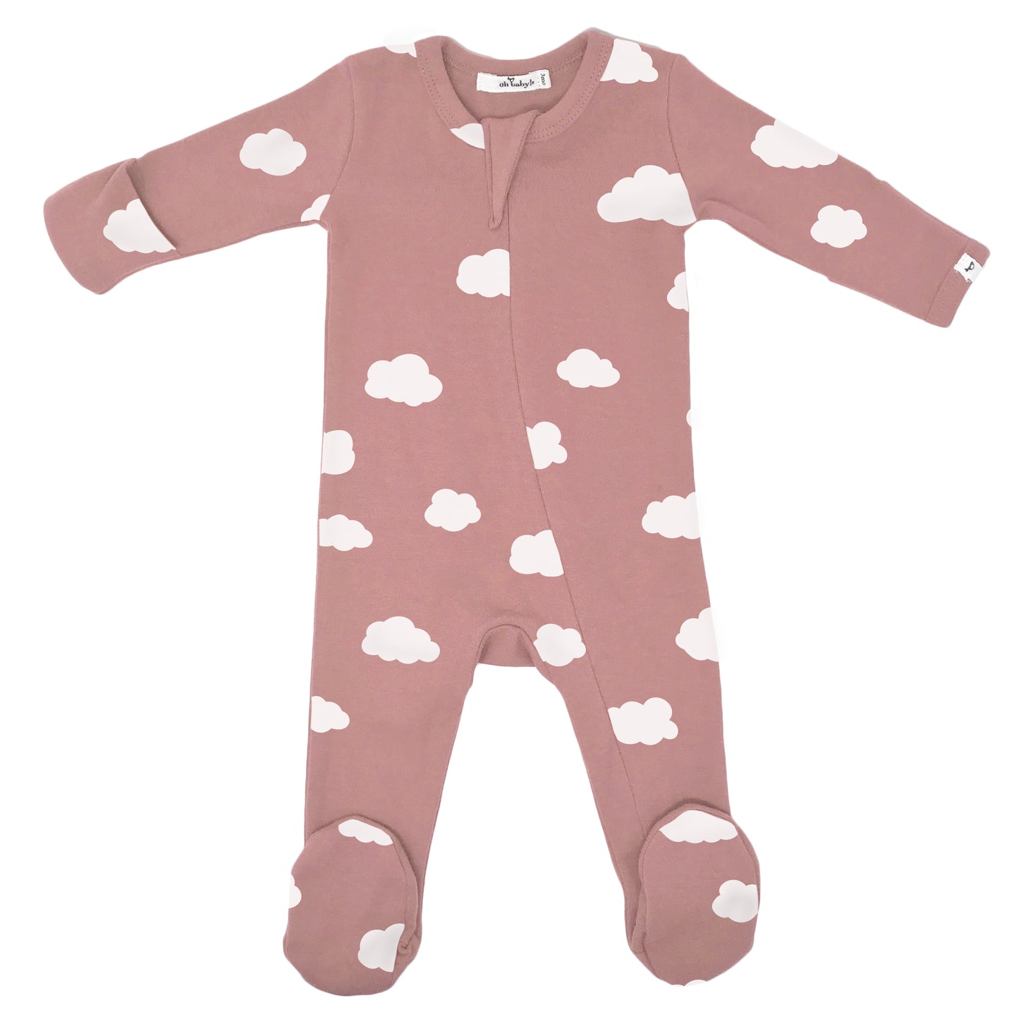 Zipper Footie Baby Rib White Clouds