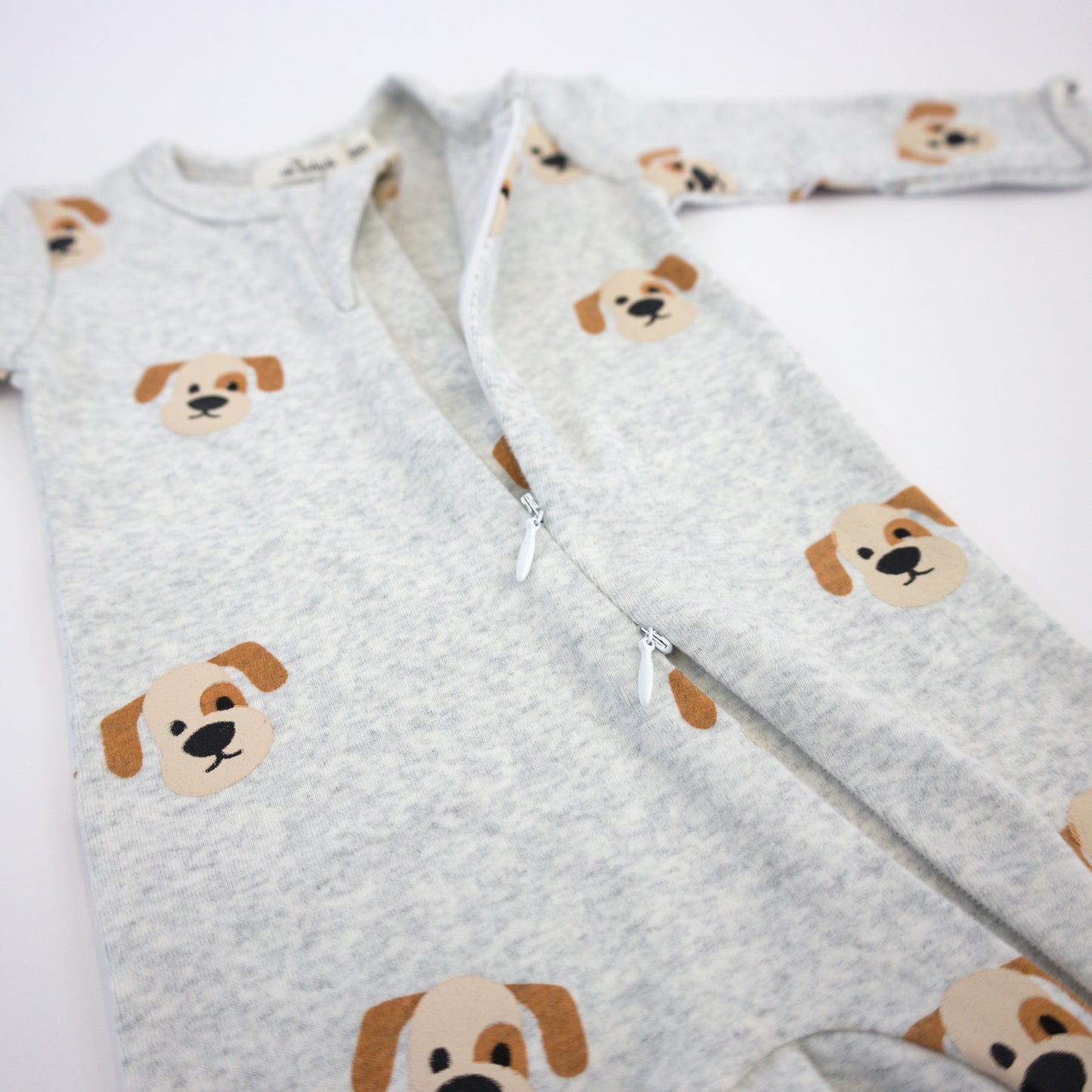 Puppy Face Print Zipper Footie