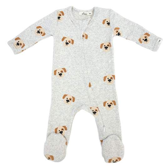 Puppy Face Print Zipper Footie