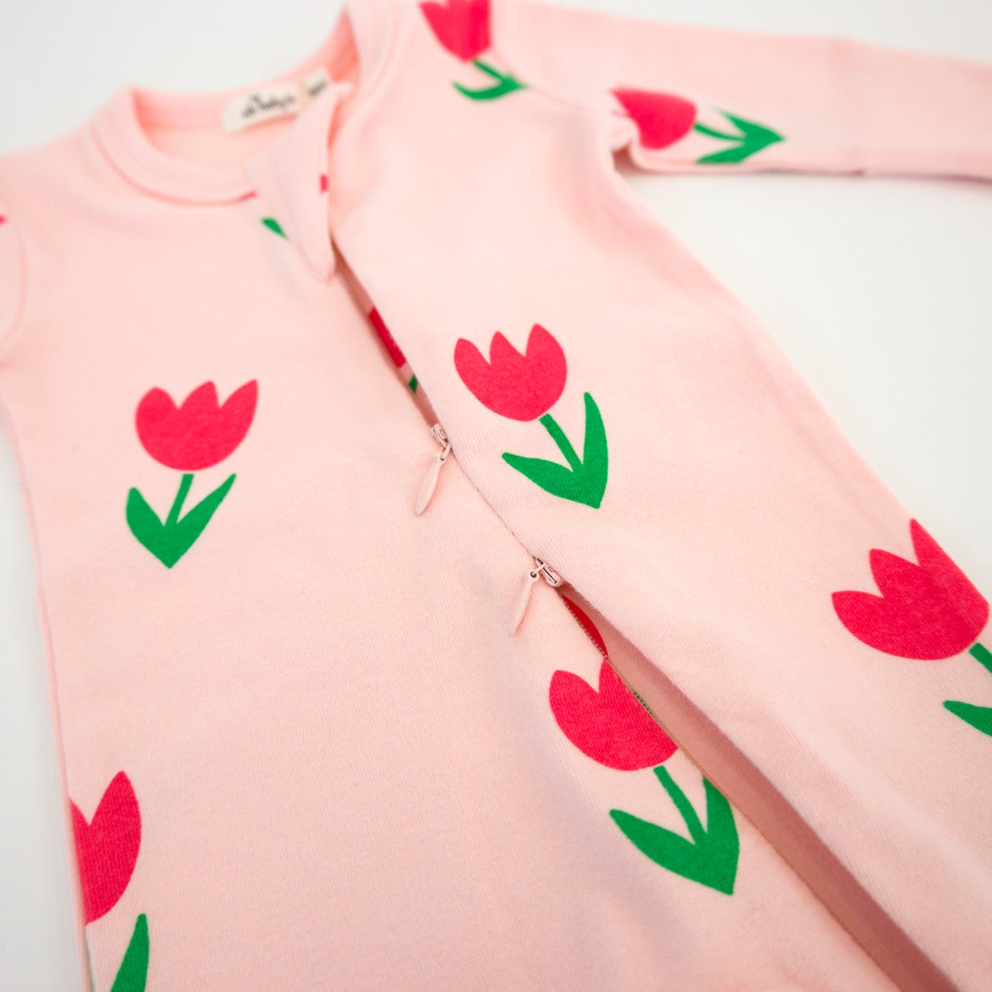 Cotton Candy Pink Tulips Print Zipper Footie