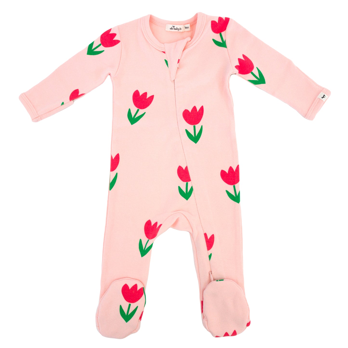 Cotton Candy Pink Tulips Print Zipper Footie