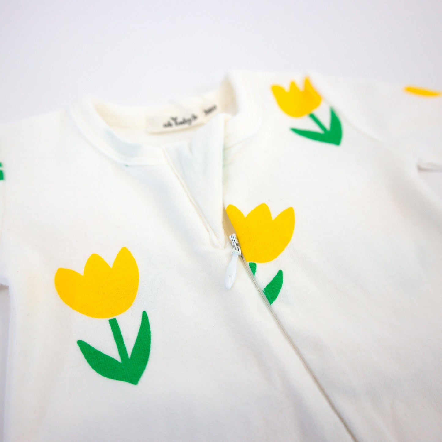 Yellow Tulips Print Zipper Footie